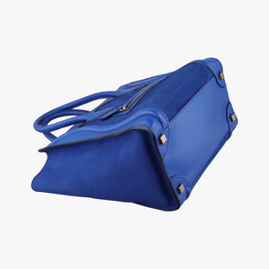 Pre-owned Celine Luggage Mini Shopper Blue Suede × Leather  handbag | stylenewstar