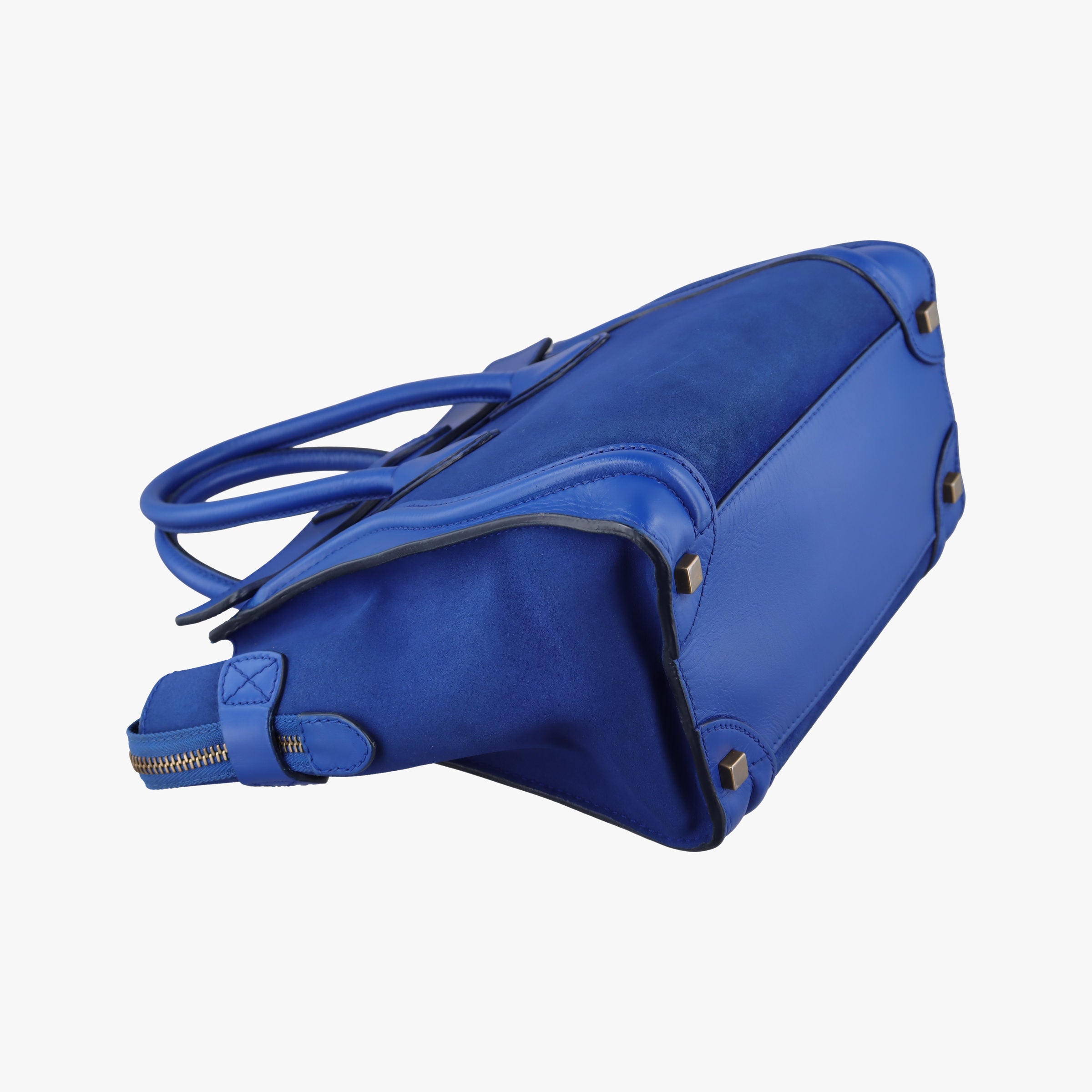 Pre-owned Celine Luggage Mini Shopper Blue Suede × Leather  handbag | stylenewstar