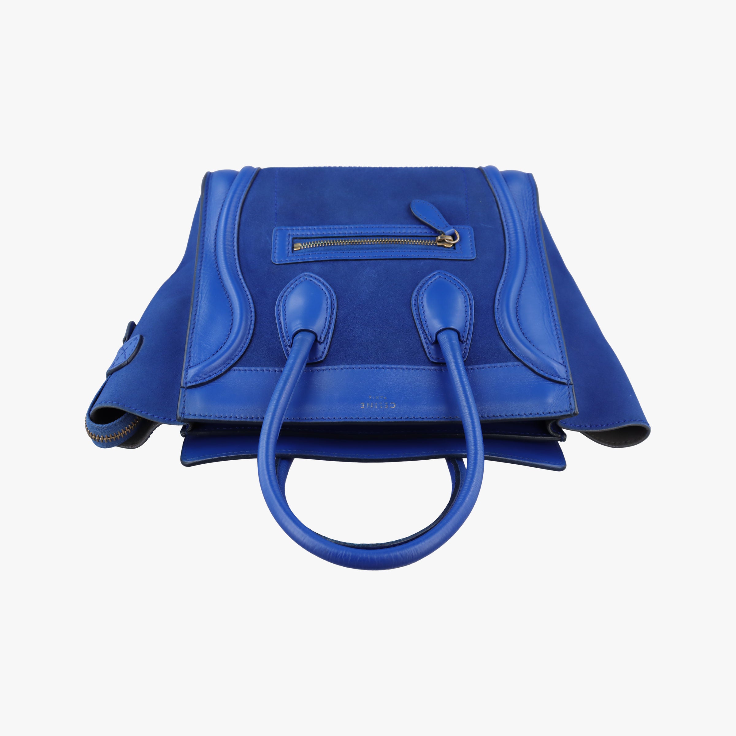 Pre-owned Celine Luggage Mini Shopper Blue Suede × Leather  handbag | stylenewstar