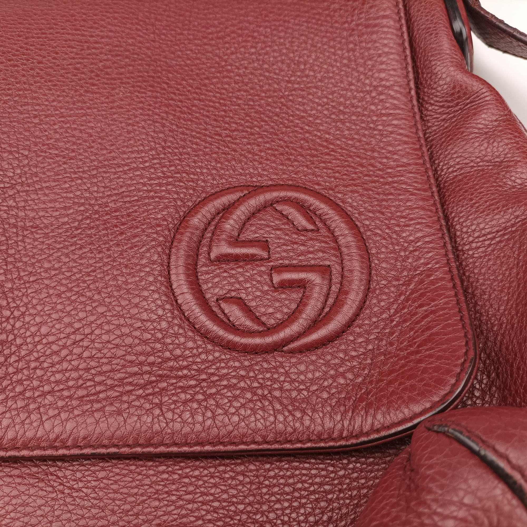 Pre-owned Gucci Interlocking G Logo Soho Messenger Burgundy Leather 322056 shoulderbag | stylenewstar