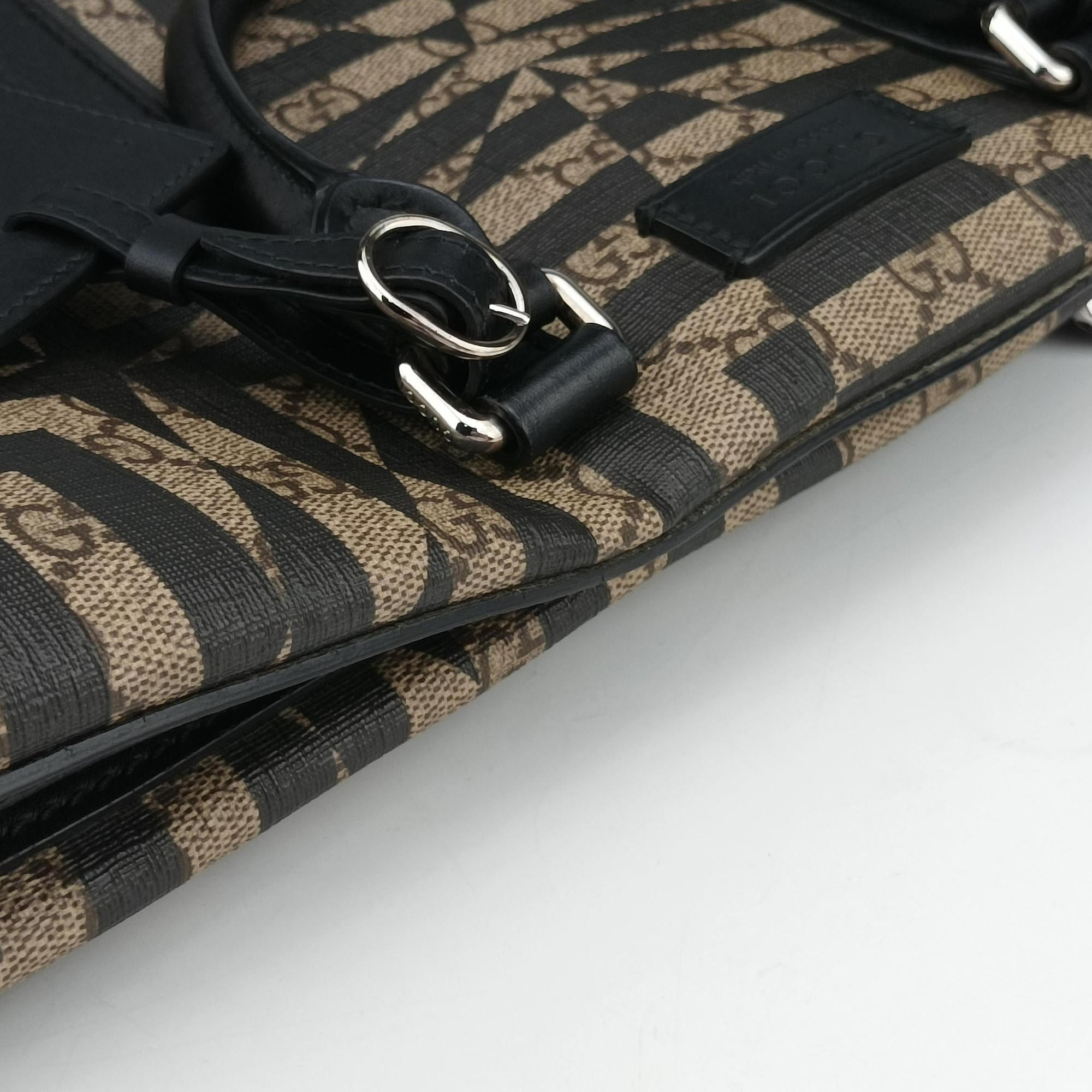 Pre-owned Gucci KALEIDO beige×black PVC coated canvas×Leather 406384 handbag | stylenewstar