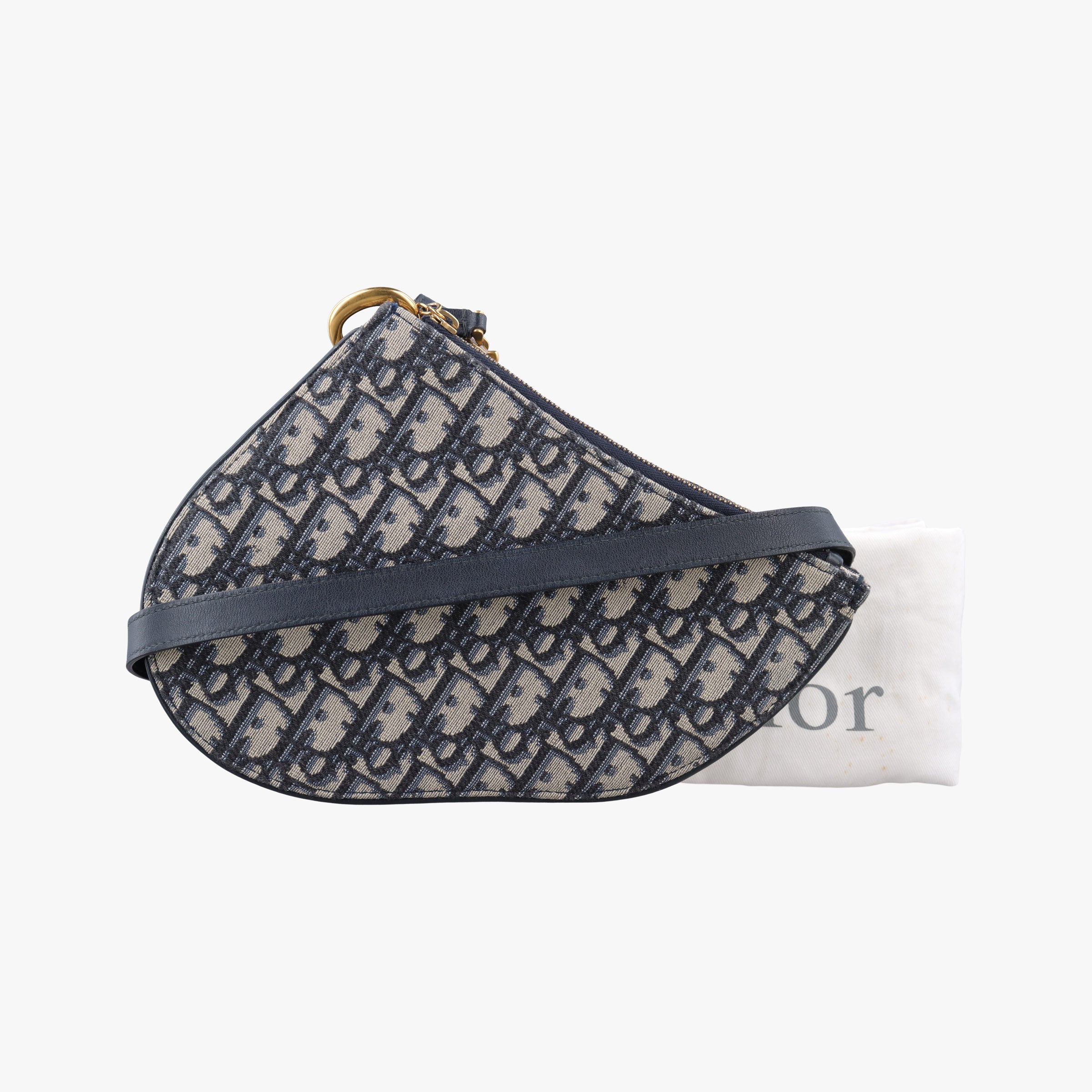 Pre-owned Christian Dior Saddle Navy×Gray Jacquard  shoulderbag | stylenewstar