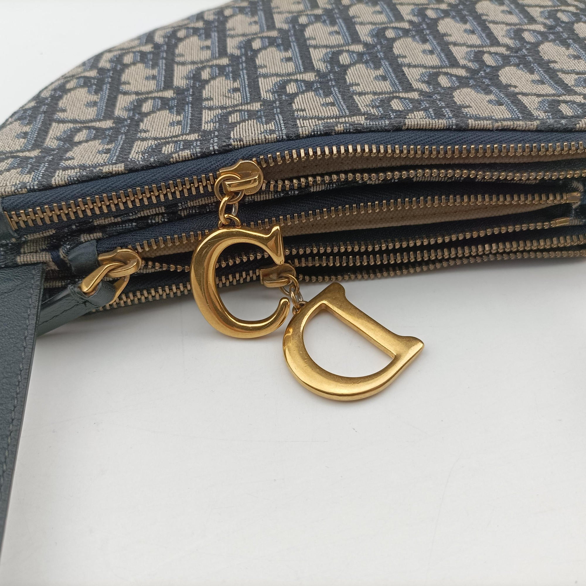 Pre-owned Christian Dior Saddle Navy×Gray Jacquard  shoulderbag | stylenewstar