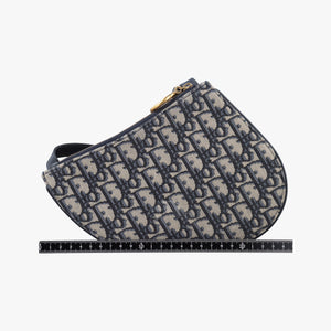 Pre-owned Christian Dior Saddle Navy×Gray Jacquard  shoulderbag | stylenewstar