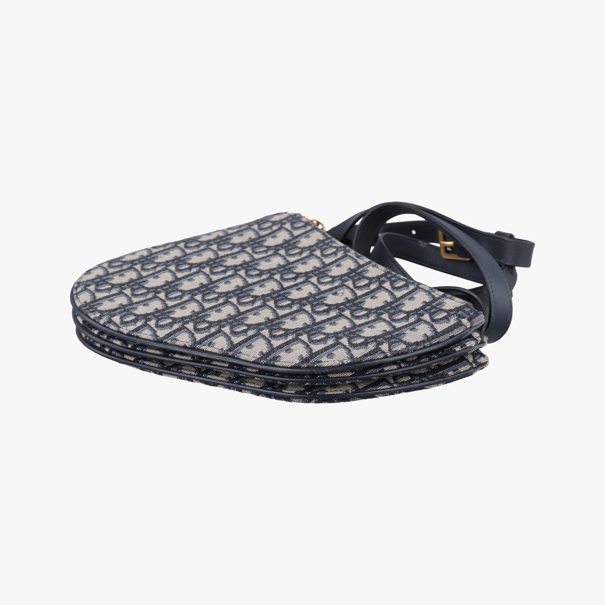 Pre-owned Christian Dior Saddle Navy×Gray Jacquard  shoulderbag | stylenewstar