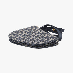 Pre-owned Christian Dior Saddle Navy×Gray Jacquard  shoulderbag | stylenewstar