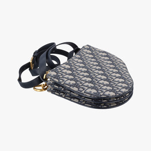 Pre-owned Christian Dior Saddle Navy×Gray Jacquard  shoulderbag | stylenewstar