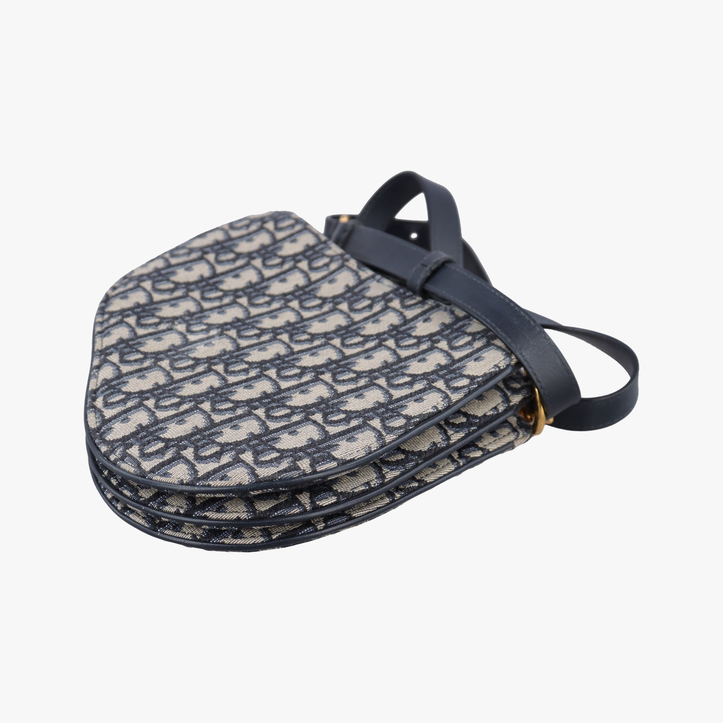 Pre-owned Christian Dior Saddle Navy×Gray Jacquard  shoulderbag | stylenewstar