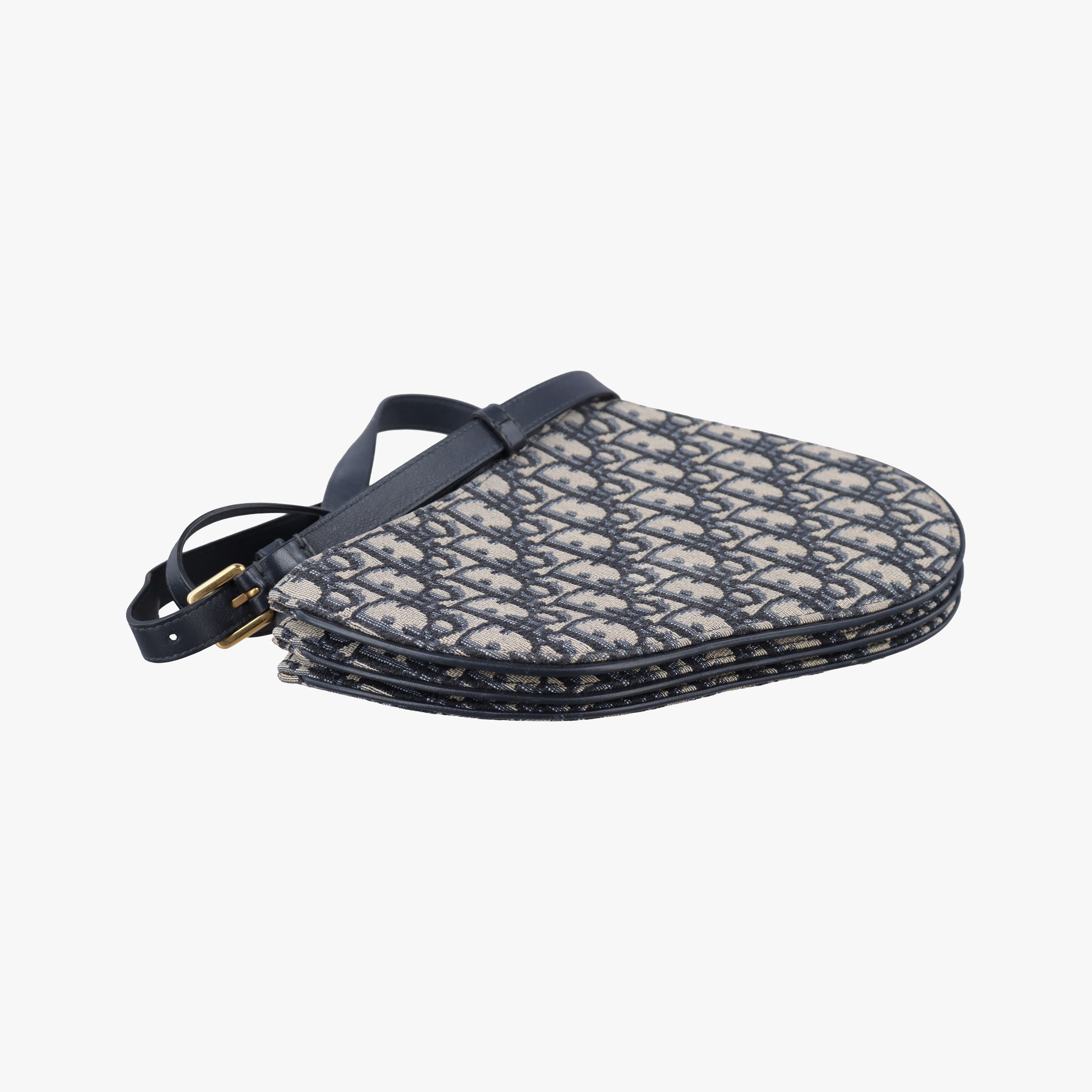 Pre-owned Christian Dior Saddle Navy×Gray Jacquard  shoulderbag | stylenewstar
