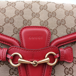 Pre-owned Gucci Lady Web khaki×red canvas×leather 383848 shoulderbag | stylenewstar