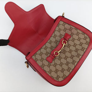 Pre-owned Gucci Lady Web khaki×red canvas×leather 383848 shoulderbag | stylenewstar