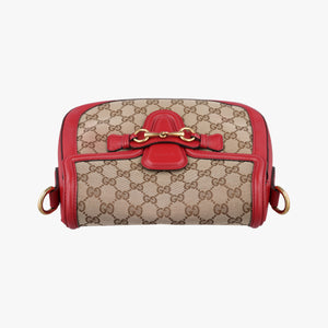 Pre-owned Gucci Lady Web khaki×red canvas×leather 383848 shoulderbag | stylenewstar