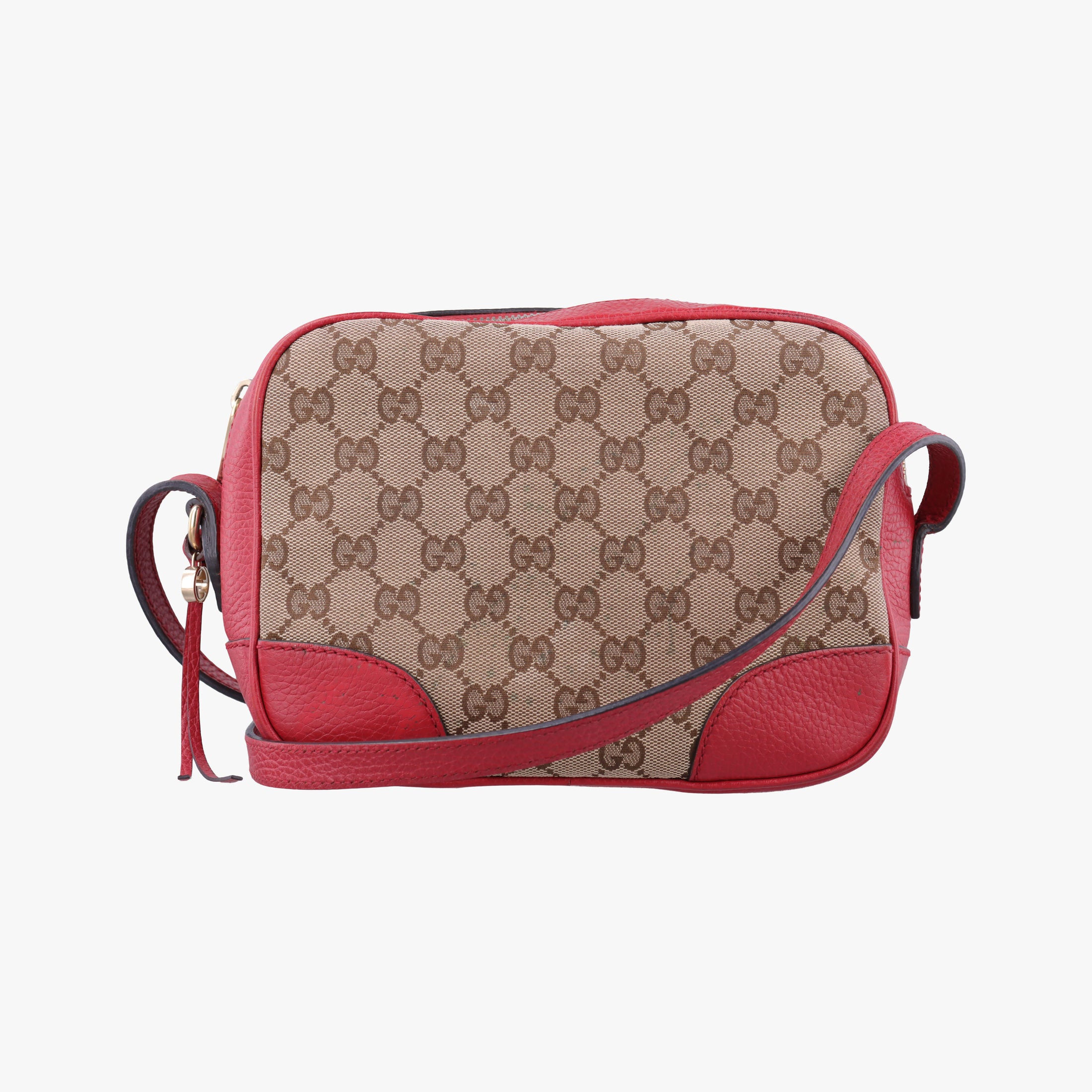 Pre-owned Gucci Bree Microguccissima khaki×red canvas×leather 449413 shoulderbag | stylenewstar