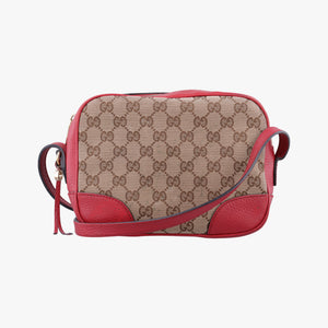 Pre-owned Gucci Bree Microguccissima khaki×red canvas×leather 449413 shoulderbag | stylenewstar