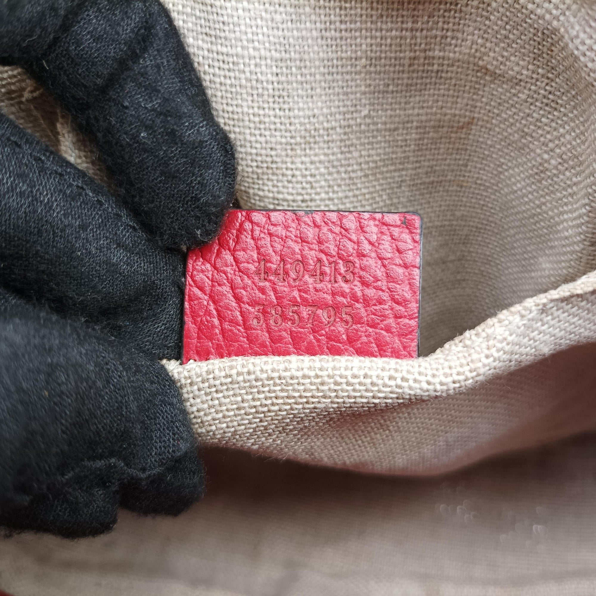 Pre-owned Gucci Bree Microguccissima khaki×red canvas×leather 449413 shoulderbag | stylenewstar