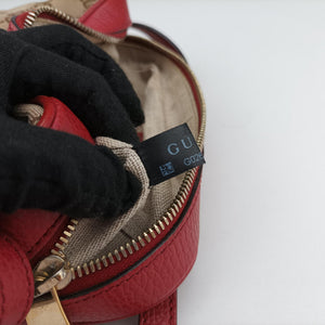 Pre-owned Gucci Bree Microguccissima khaki×red canvas×leather 449413 shoulderbag | stylenewstar