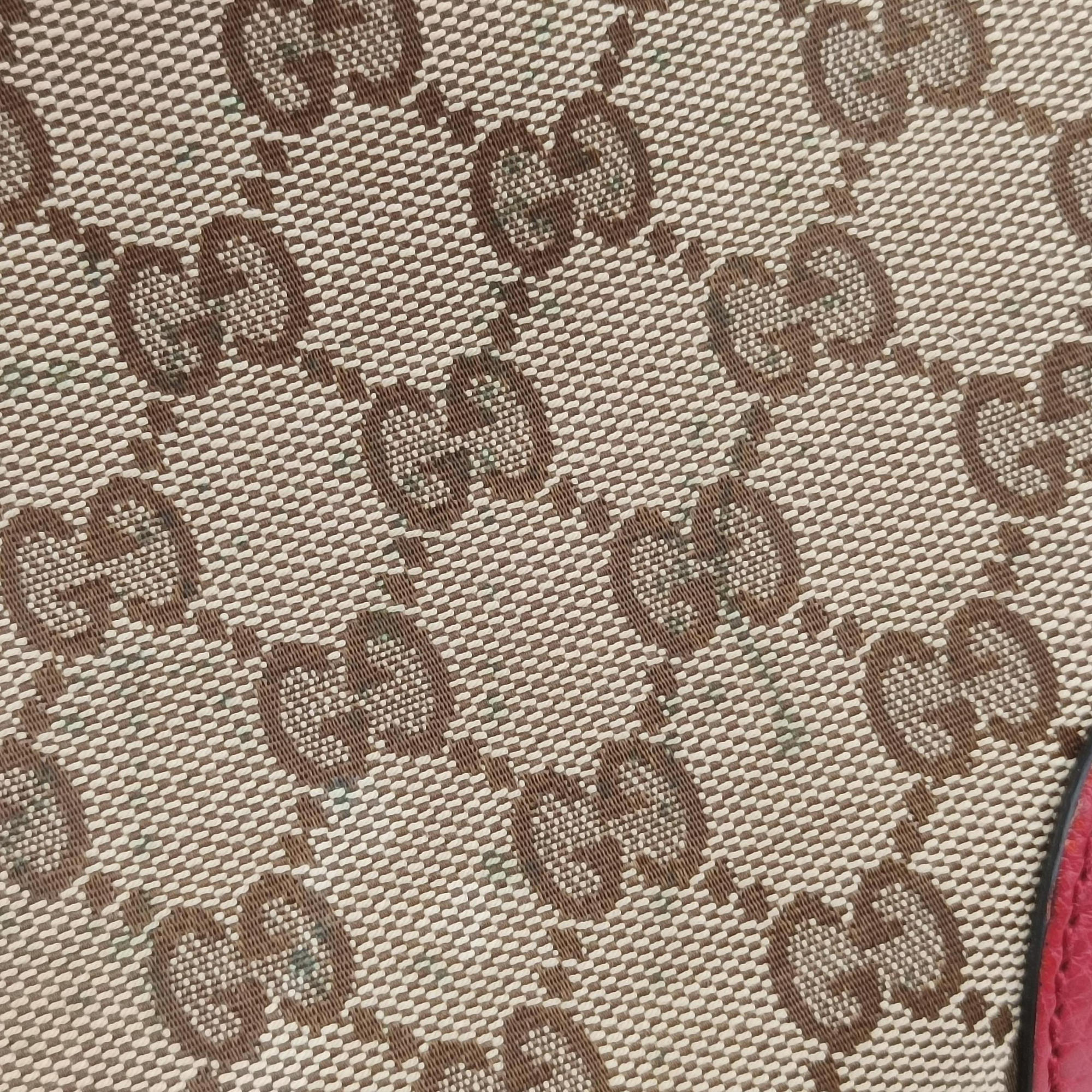 Pre-owned Gucci Bree Microguccissima khaki×red canvas×leather 449413 shoulderbag | stylenewstar