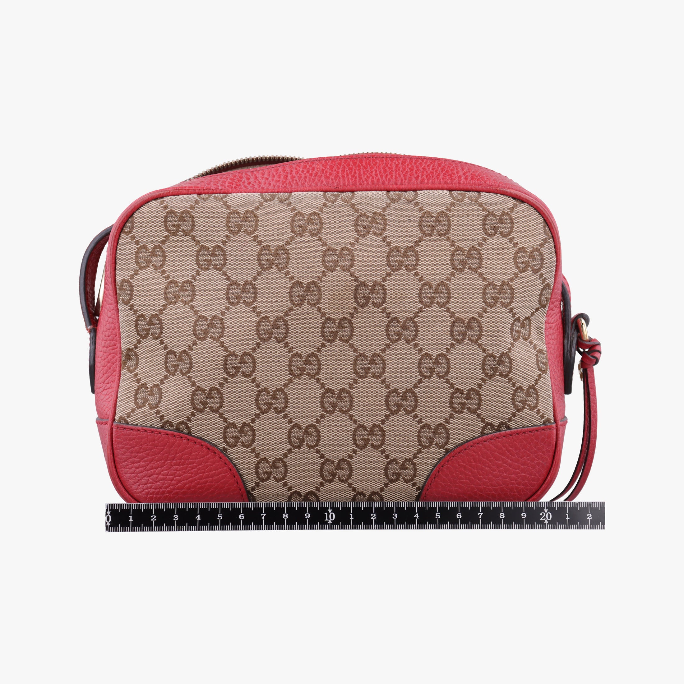 Pre-owned Gucci Bree Microguccissima khaki×red canvas×leather 449413 shoulderbag | stylenewstar
