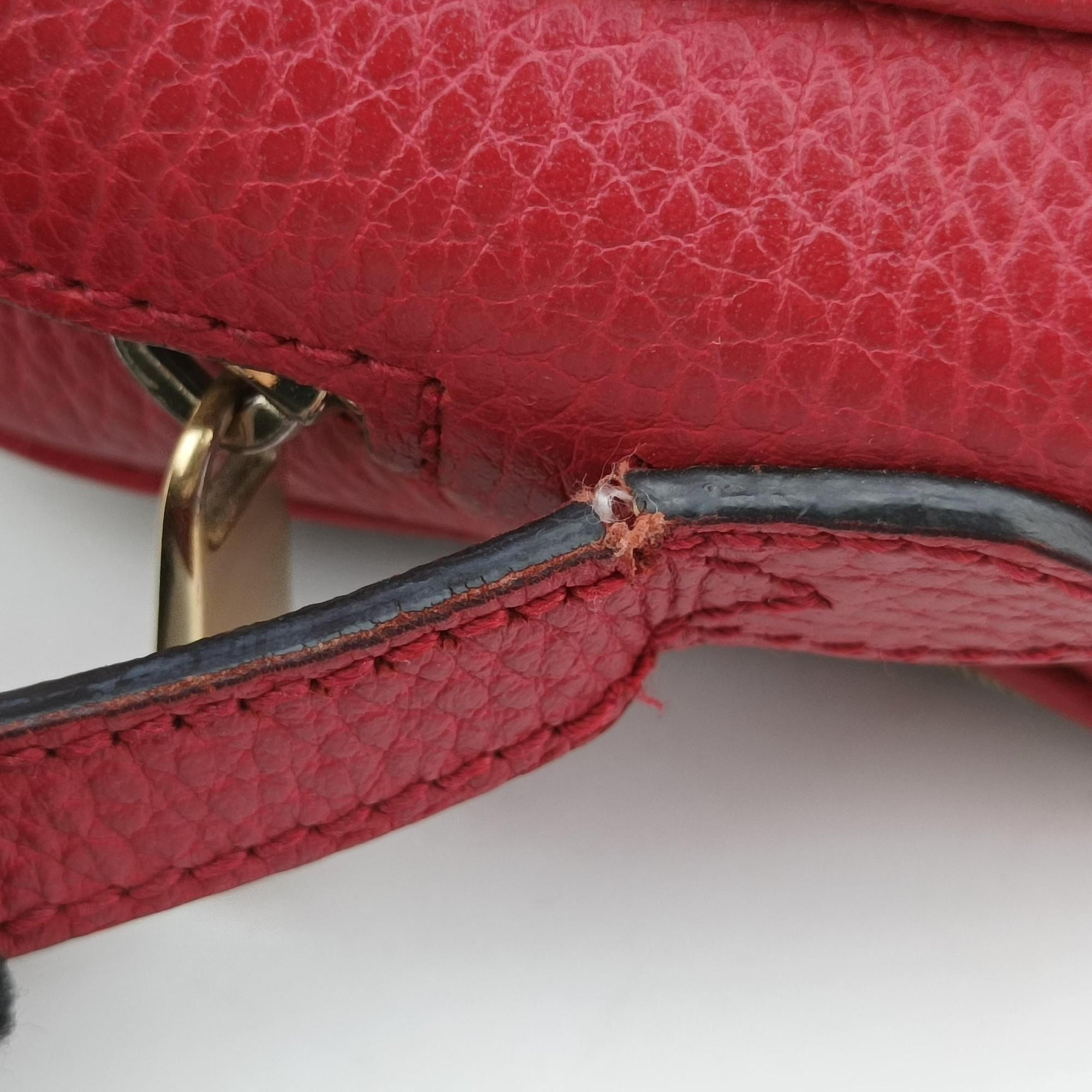 Pre-owned Gucci Bree Microguccissima khaki×red canvas×leather 449413 shoulderbag | stylenewstar