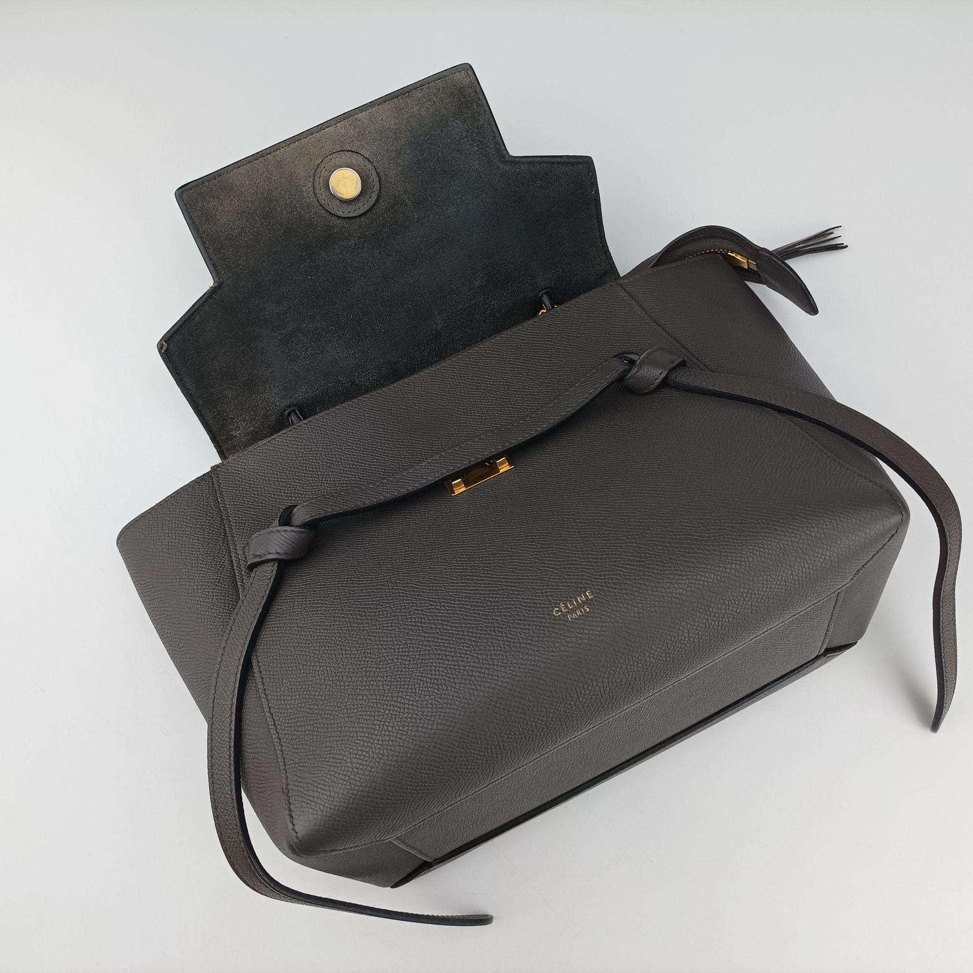 Pre-owned Celine Belt Mini Grey Leather  handbag | stylenewstar