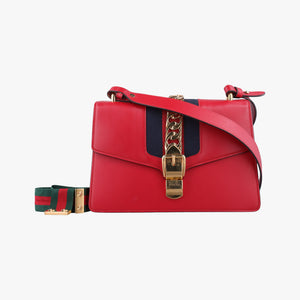 Pre-owned Gucci Sylvie Red×navy Leather 421882 shoulderbag | stylenewstar