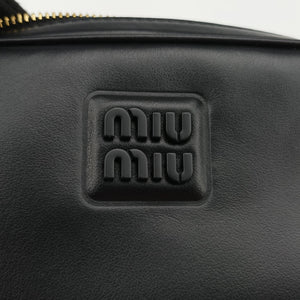 Pre-owned Miu Miu Logo belt Black leather  bum bag/waist bag | stylenewstar
