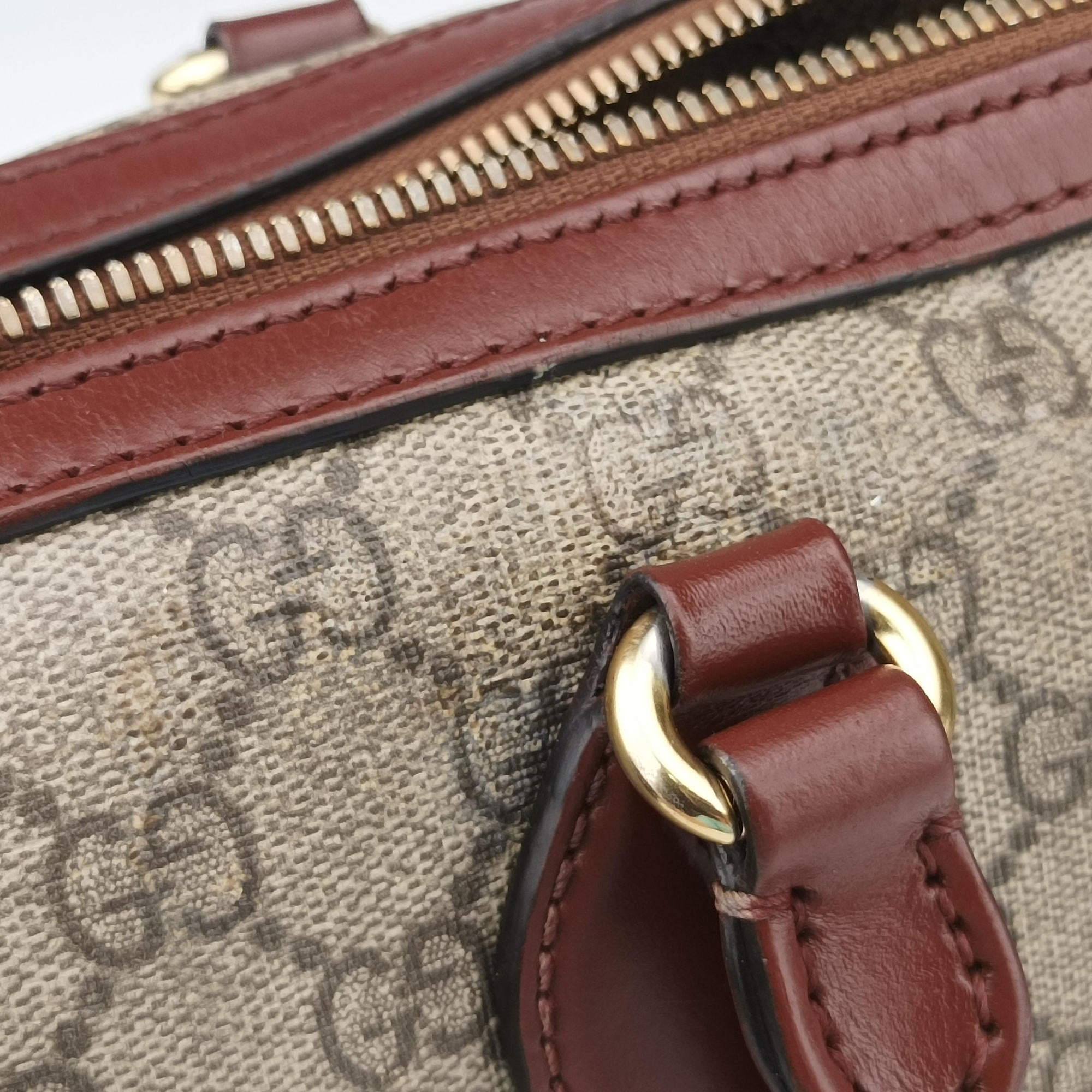 Pre-owned Gucci GG SUPREME beige×brown PVC coated canvas×Leather 409529 handbag | stylenewstar