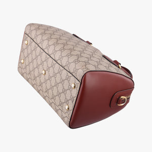 Pre-owned Gucci GG SUPREME beige×brown PVC coated canvas×Leather 409529 handbag | stylenewstar