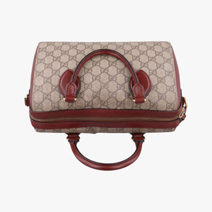 Pre-owned Gucci GG SUPREME beige×brown PVC coated canvas×Leather 409529 handbag | stylenewstar