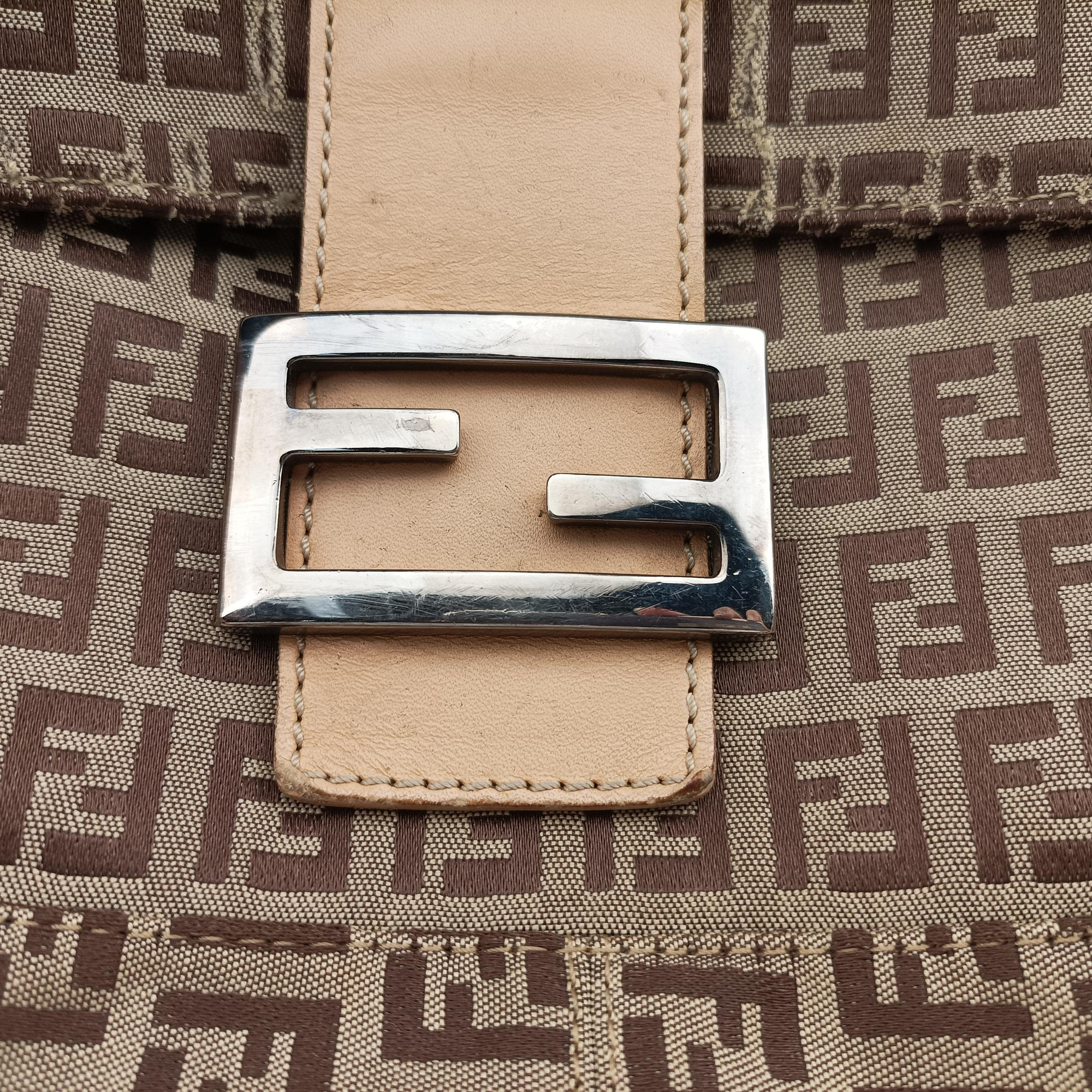 Secondhand Fendi Mamma Bucket Zucchino Brown× Beige canvas× Leather 8BR001 handbag | stylenewstar
