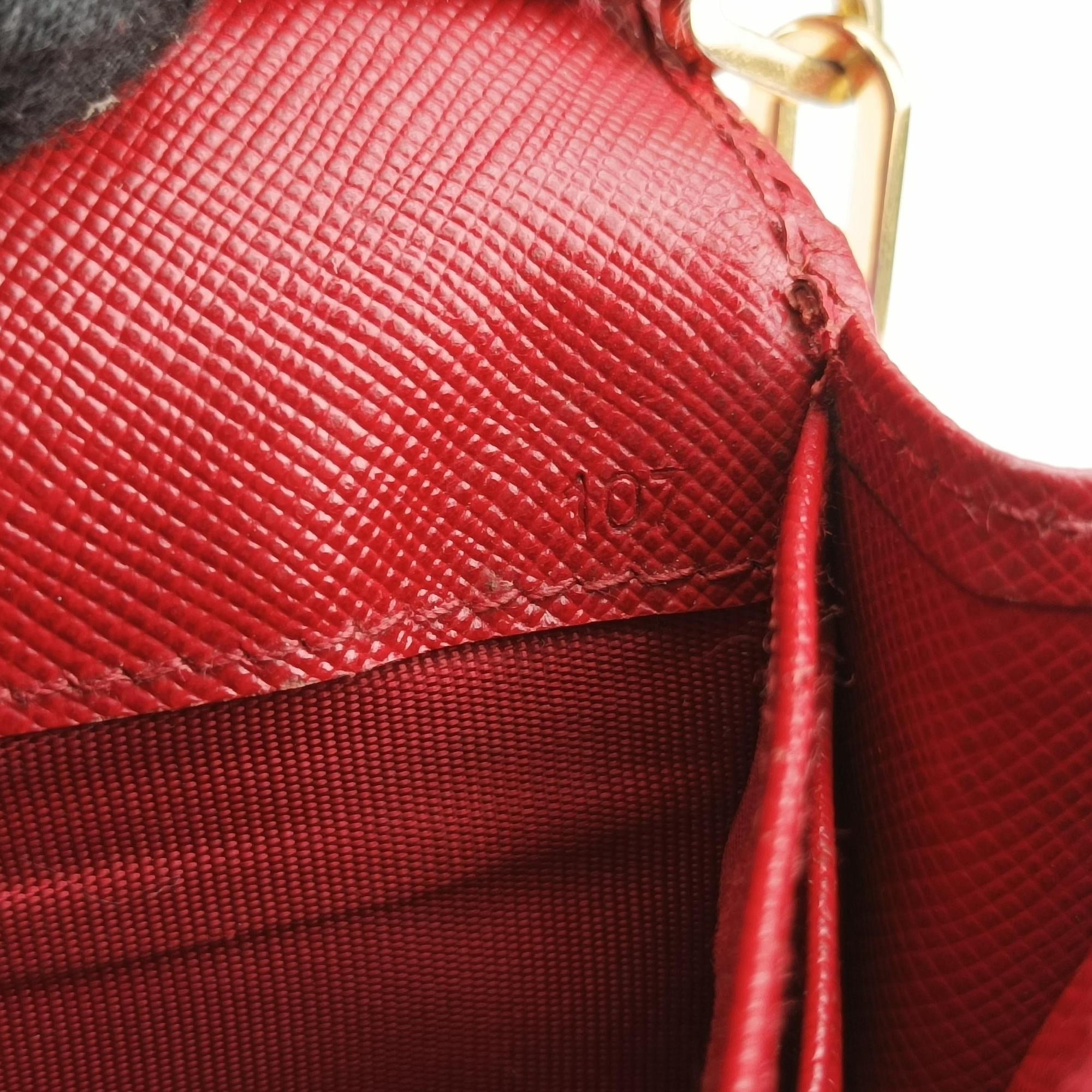 Pre-owned Prada Metal Wallet on Chain Cornflower Clutch Red Saffiano Leather 1MT290 shoulderbag | stylenewstar