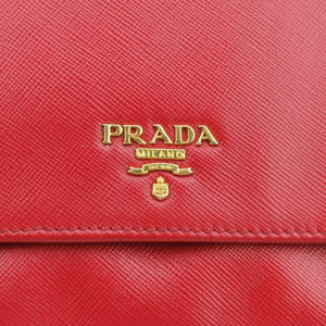 Pre-owned Prada Metal Wallet on Chain Cornflower Clutch Red Saffiano Leather 1MT290 shoulderbag | stylenewstar