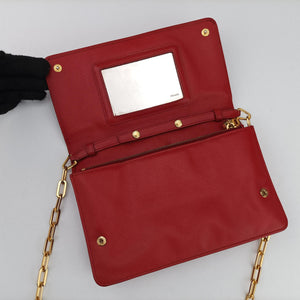Pre-owned Prada Metal Wallet on Chain Cornflower Clutch Red Saffiano Leather 1MT290 shoulderbag | stylenewstar