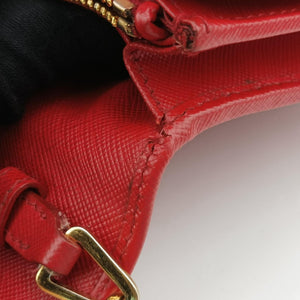 Pre-owned Prada Metal Wallet on Chain Cornflower Clutch Red Saffiano Leather 1MT290 shoulderbag | stylenewstar