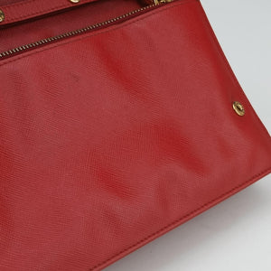 Pre-owned Prada Metal Wallet on Chain Cornflower Clutch Red Saffiano Leather 1MT290 shoulderbag | stylenewstar