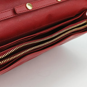 Pre-owned Prada Metal Wallet on Chain Cornflower Clutch Red Saffiano Leather 1MT290 shoulderbag | stylenewstar