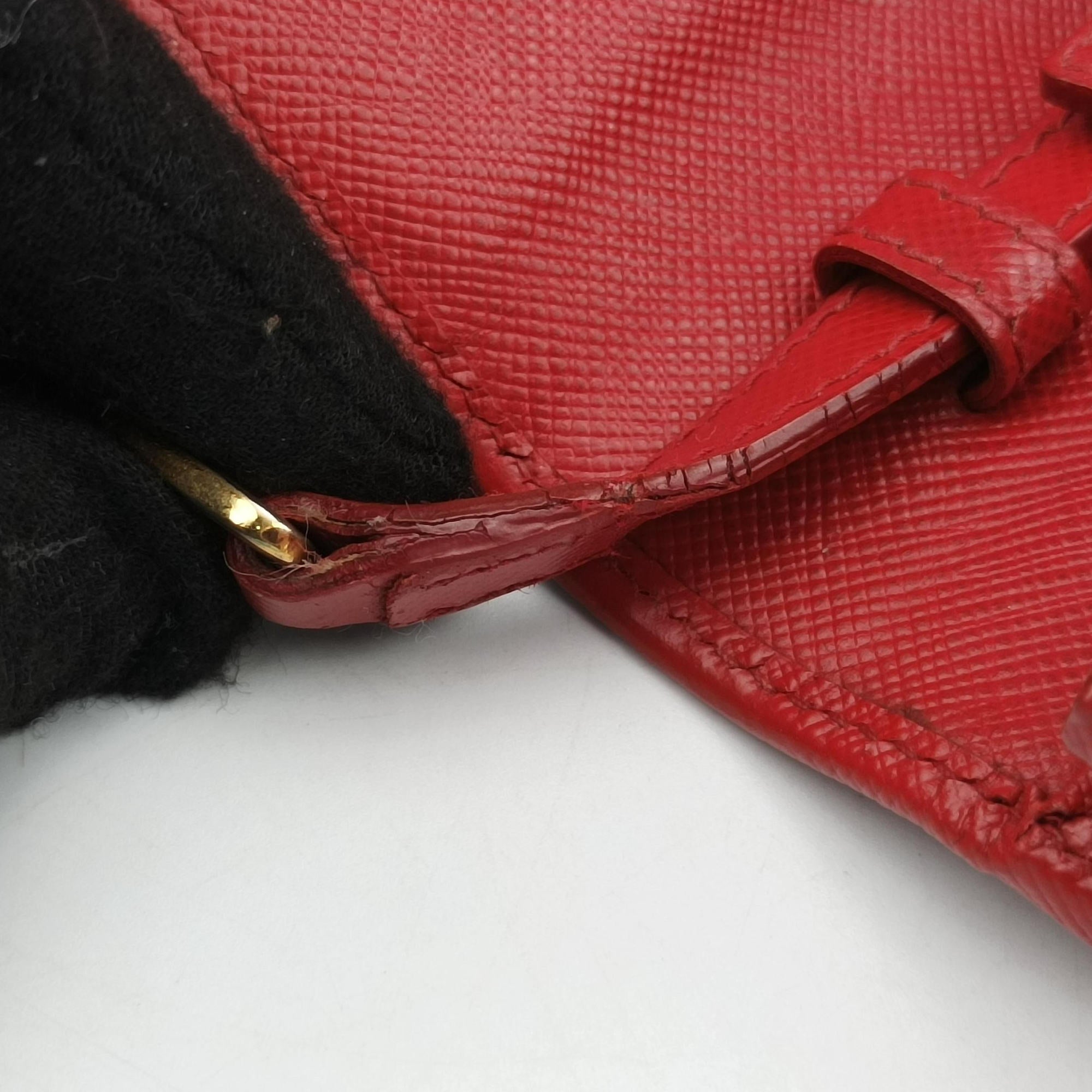 Pre-owned Prada Metal Wallet on Chain Cornflower Clutch Red Saffiano Leather 1MT290 shoulderbag | stylenewstar