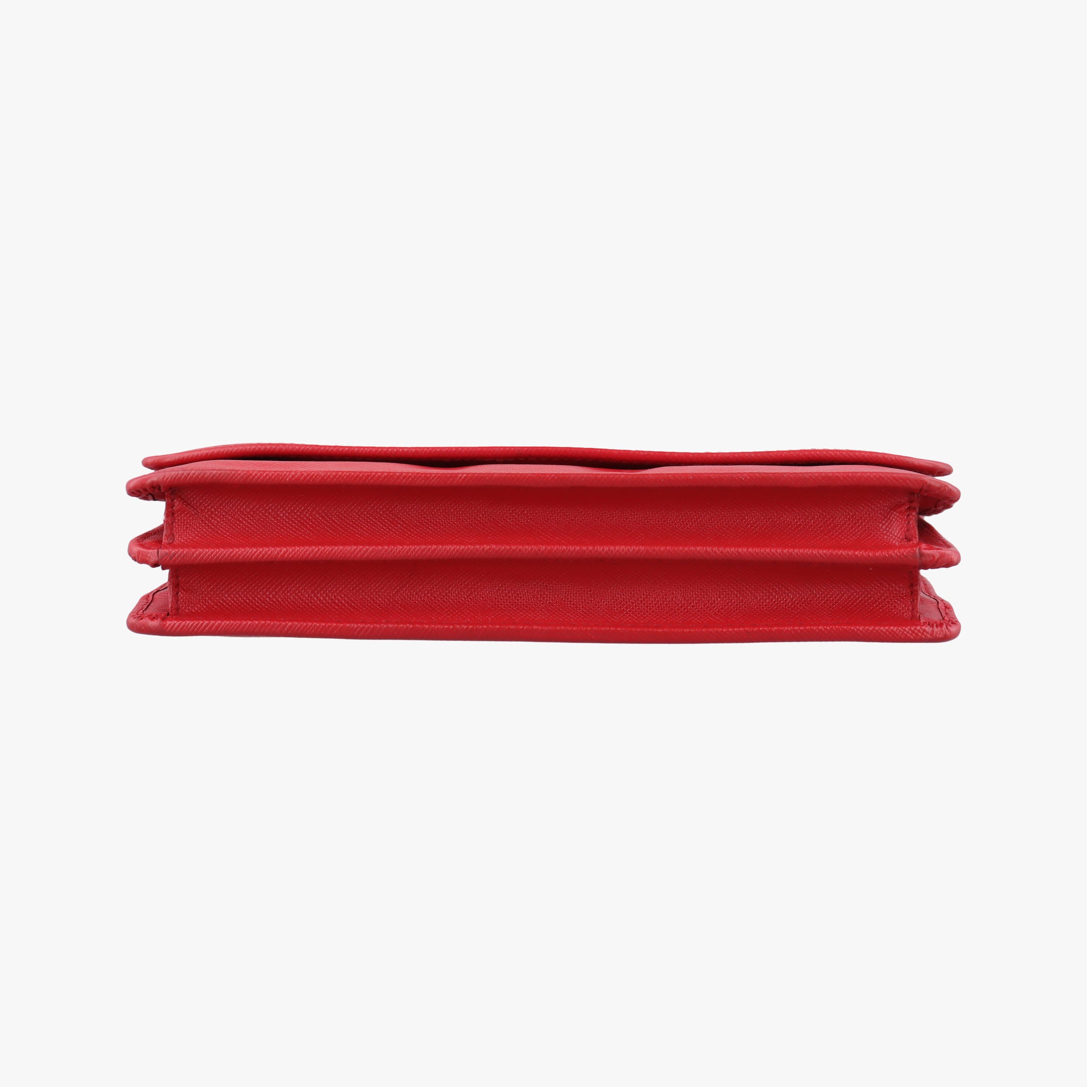 Pre-owned Prada Metal Wallet on Chain Cornflower Clutch Red Saffiano Leather 1MT290 shoulderbag | stylenewstar