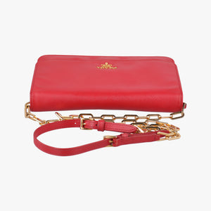 Pre-owned Prada Metal Wallet on Chain Cornflower Clutch Red Saffiano Leather 1MT290 shoulderbag | stylenewstar