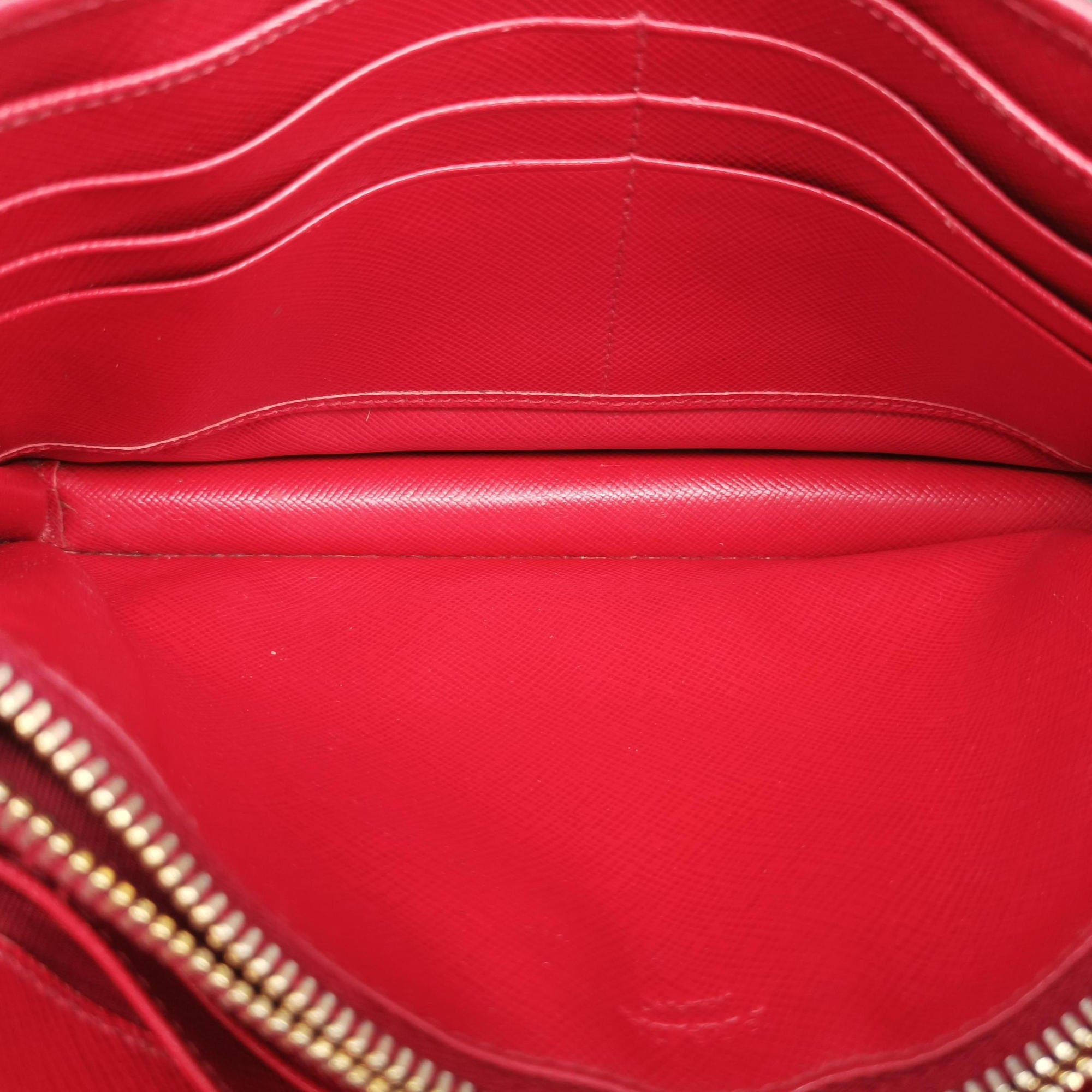 Pre-owned Prada Metal Wallet on Chain Cornflower Clutch Red Saffiano Leather 1MT290 shoulderbag | stylenewstar
