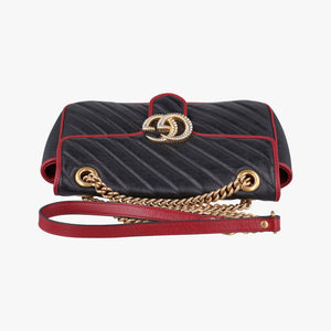 Pre-owned Gucci GG Marmont Black×red Leather 443497 shoulderbag | stylenewstar