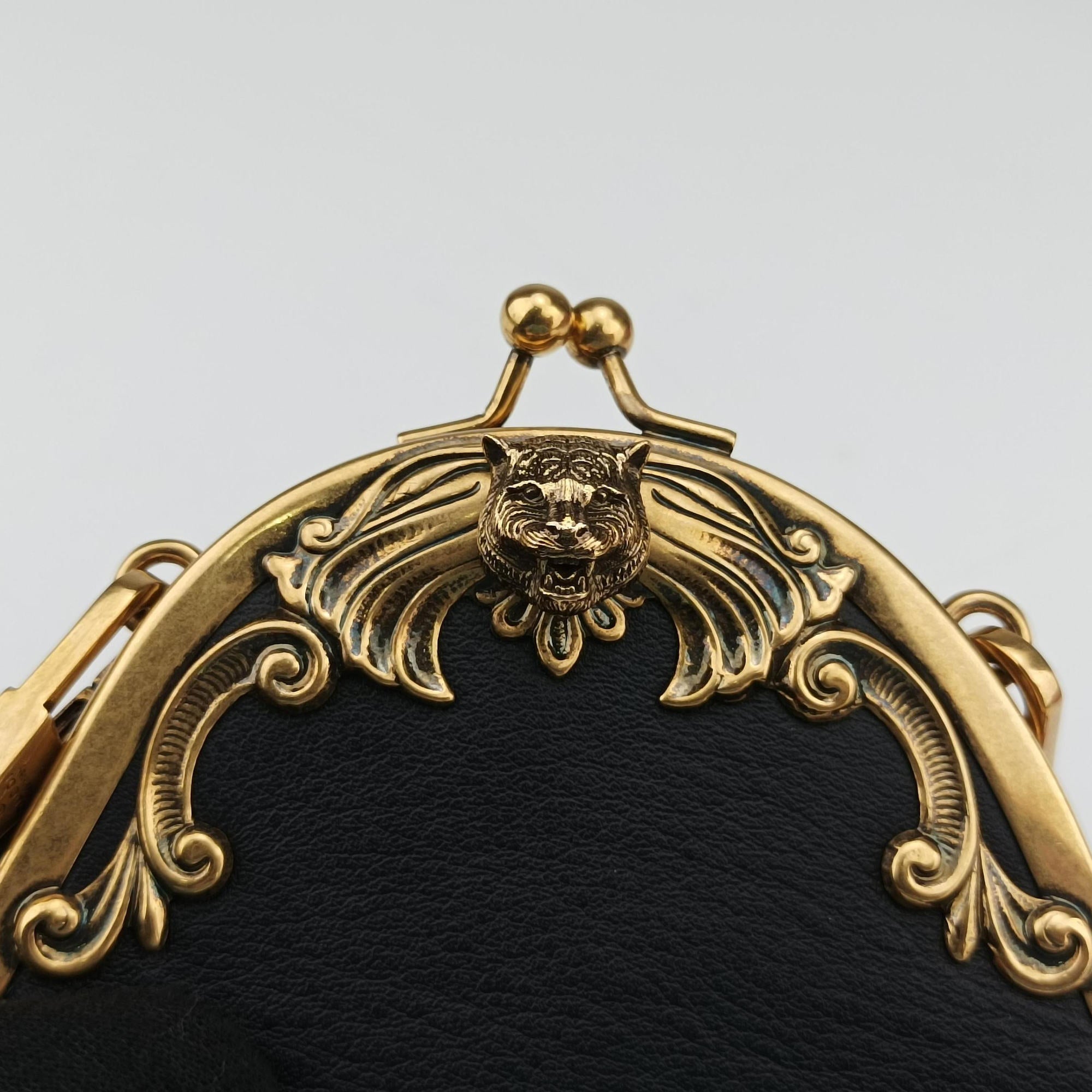Pre-owned Gucci Animalier Mini Frame Bag Black Leather 488428 shoulderbag | stylenewstar