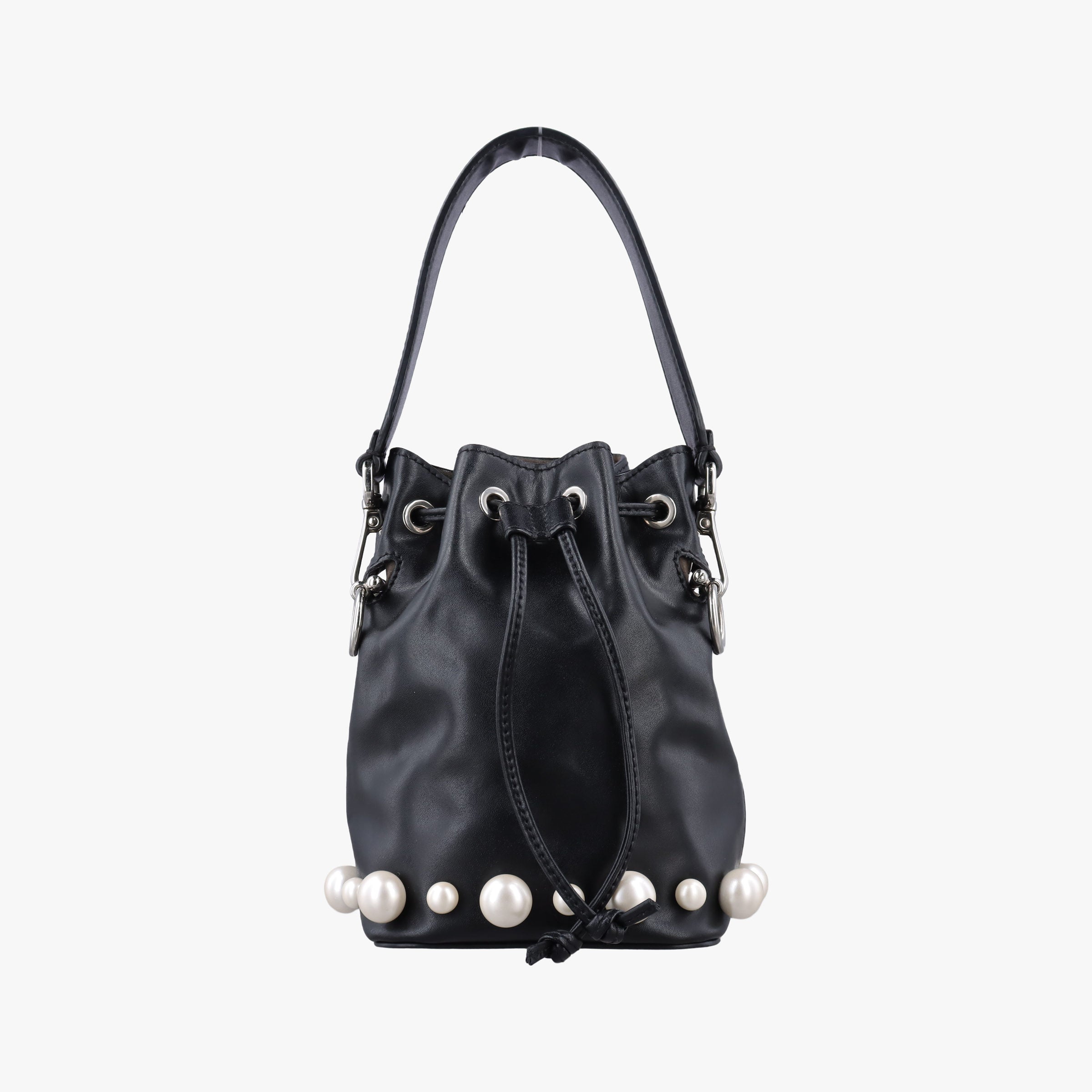 Pre-owned Fendi Mon Tresor Mini Bucket Black Leather 8BS010 handbag | stylenewstar