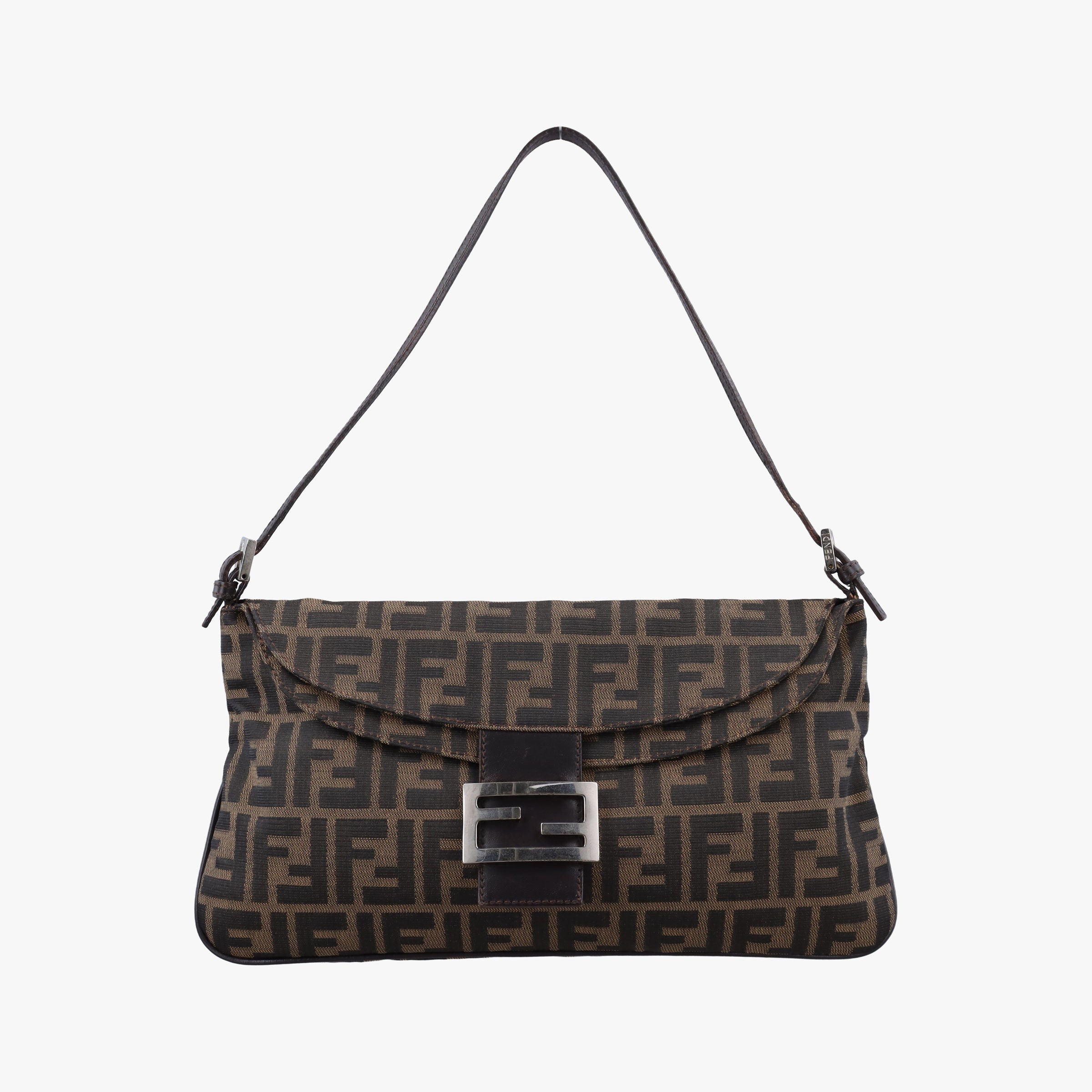 Pre-owned Fendi Zucca Baguette Brown canvas×leather 26796 shoulderbag | stylenewstar
