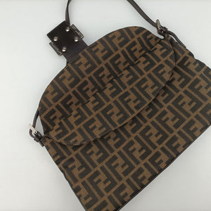 Pre-owned Fendi Zucca Baguette Brown canvas×leather 26796 shoulderbag | stylenewstar