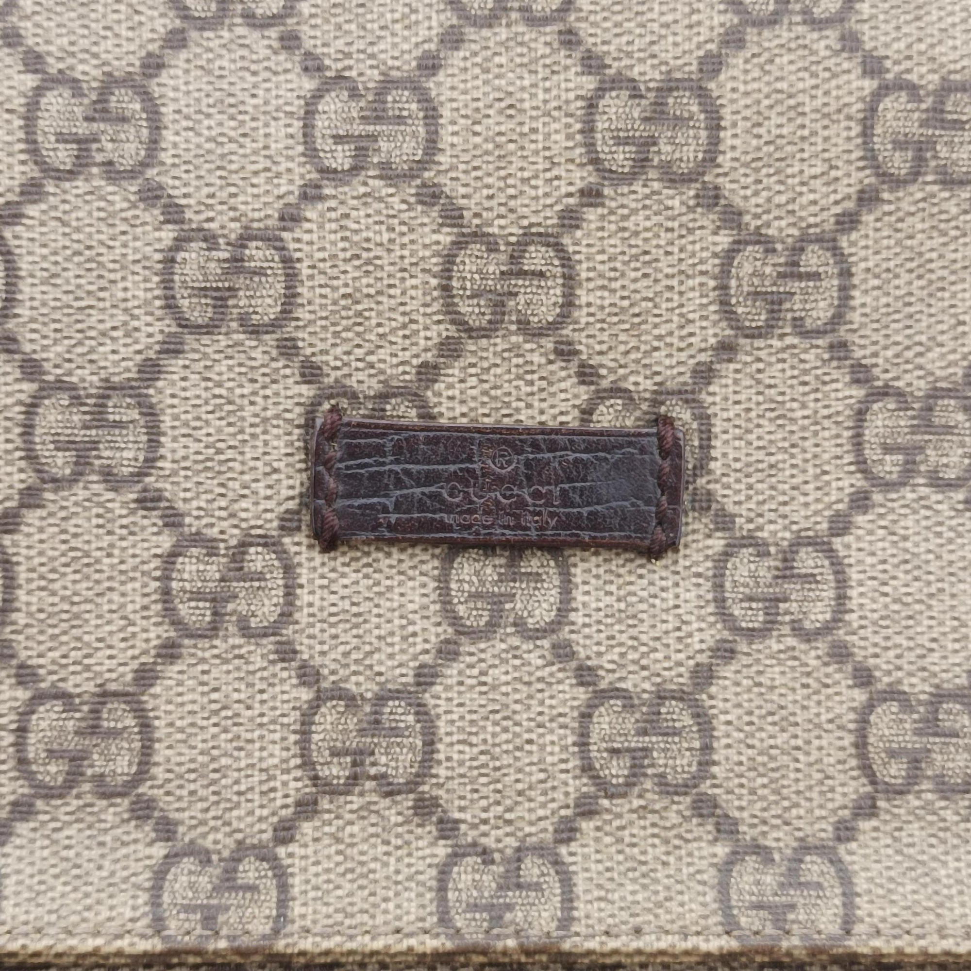 Secondhand Gucci GG Supreme Double Buckle Beige × Dark Brown PVC coated canvas 122373 shoulderbag | stylenewstar