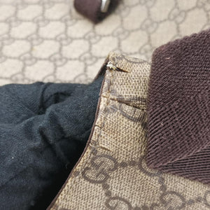 Secondhand Gucci GG Supreme Double Buckle Beige × Dark Brown PVC coated canvas 122373 shoulderbag | stylenewstar