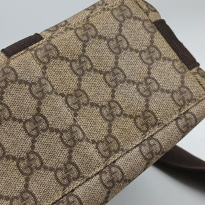 Secondhand Gucci GG Supreme Double Buckle Beige × Dark Brown PVC coated canvas 122373 shoulderbag | stylenewstar