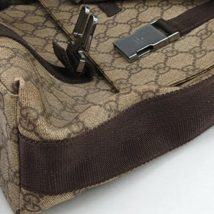 Secondhand Gucci GG Supreme Double Buckle Beige × Dark Brown PVC coated canvas 122373 shoulderbag | stylenewstar