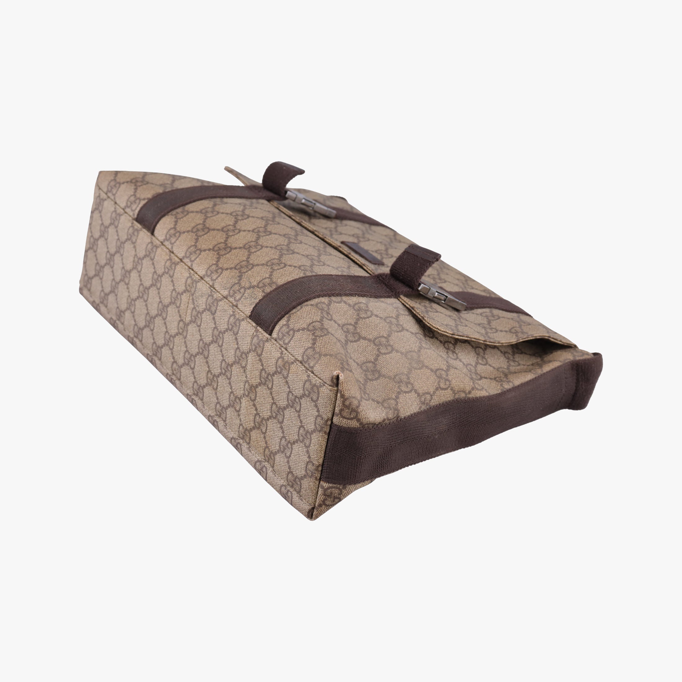 Secondhand Gucci GG Supreme Double Buckle Beige × Dark Brown PVC coated canvas 122373 shoulderbag | stylenewstar